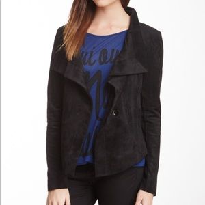 BCBG Maxazria faux suede drape jacket in black